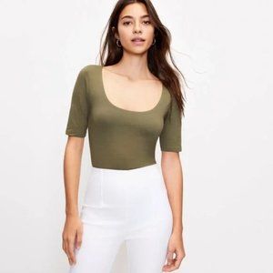 NWOT Loft Elbow Sleeve Scoop Neck Bodysuit In Olive